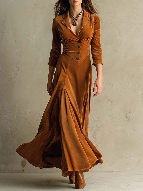 Futario Dresses & Skirts - 70’s Style Velvet Maxi Dress in Burnt Copper